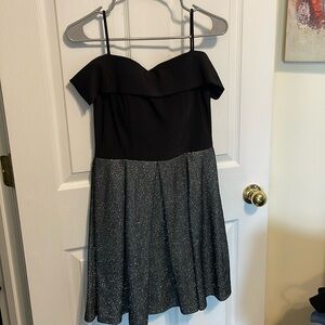 Morgan & Co black and Silver Sparkle Open Shoulder Dress
